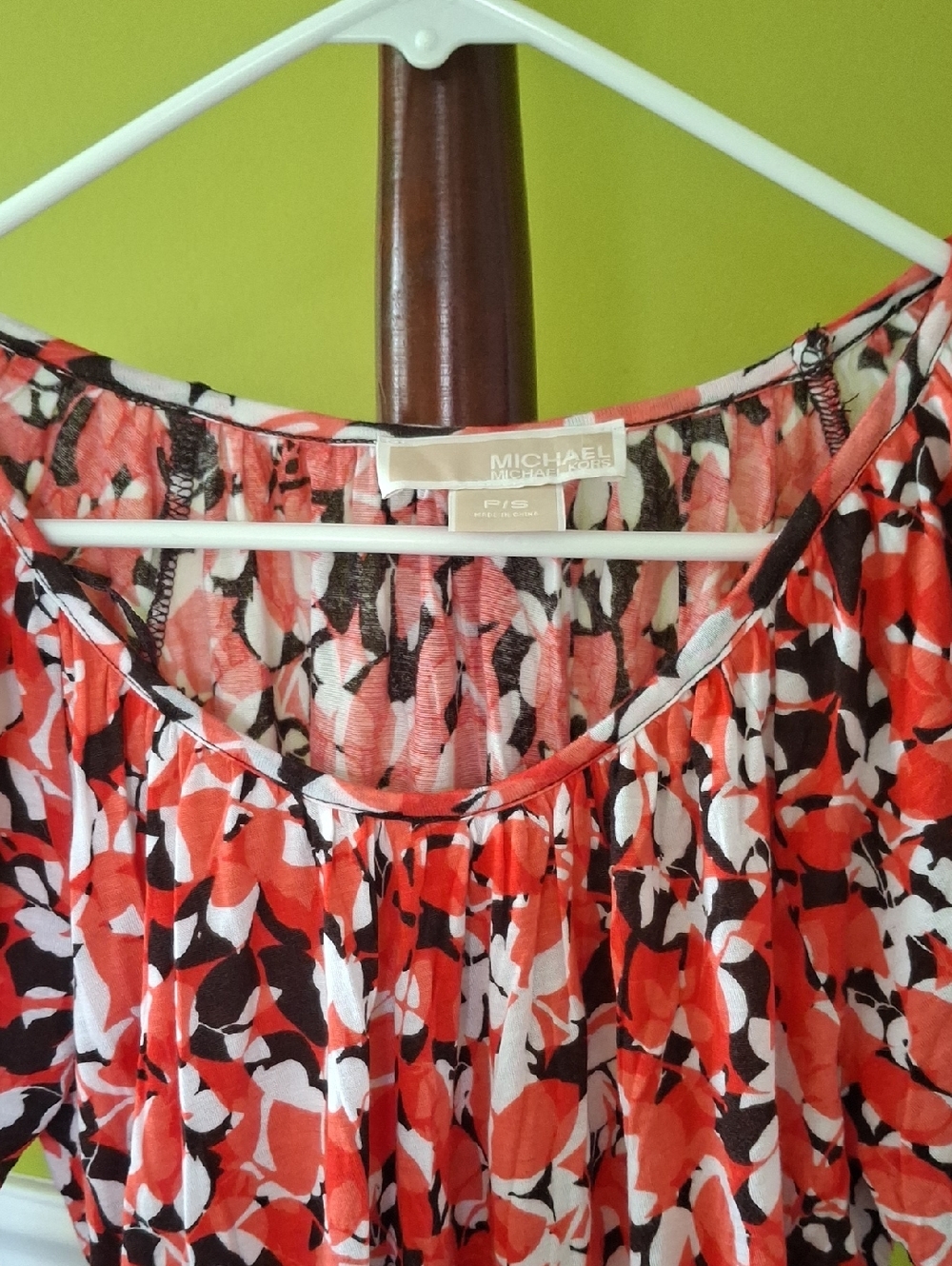 Michael Kors Coral Black White Floral Peasant Top